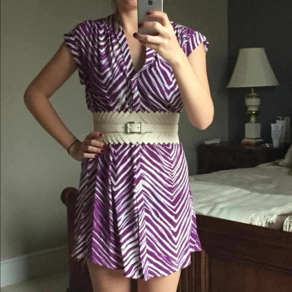 BCBGMAXAZRIA Purple and White Silk Cocktail Dress